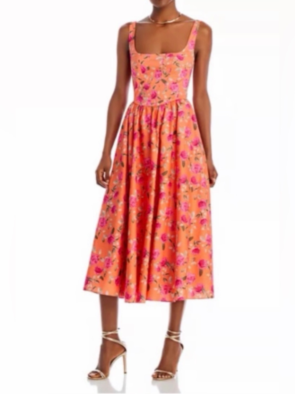 Wayf Floral Orange and Pink Corset Dress Medium